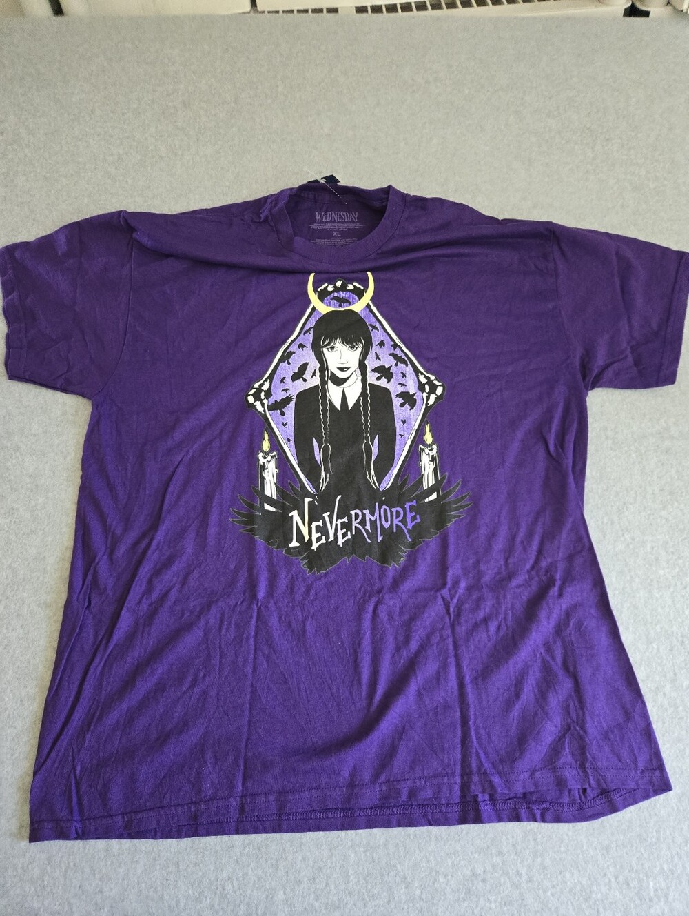 Unisex Wednesday Adams Nevermore Portrait T-Shirt X-Large Purple - Picture 7 of 10